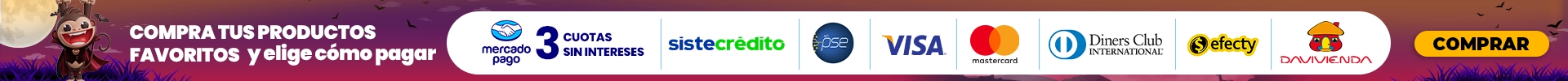 Compra tus productos favoritos y elige cómo pagar con Mercado Pago a 3 cuotas sin intereses, Sistecrédito, PSE, Visa, Mastercard, Diners Club, Efecty o Davivienda
